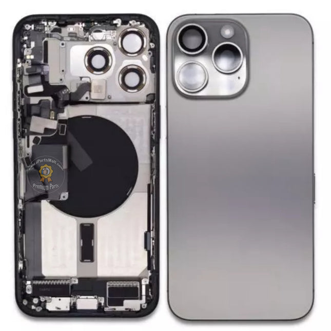 Replacement Rear Cover Compatible with iPhone 15 Plus Pro Max Series Back Battery Housing Frame Assembly with Small Parts Original Pulled