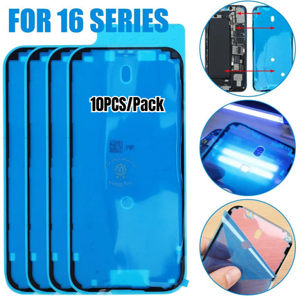 Autocollant de joint de couvercle arrière de rechange compatible avec les séries iPhone 16 Plus Pro Max, cadre, cache, adhésif étanche, 10 pièces