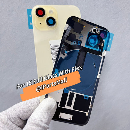 Replacement Battery Cover Compatible with iPhone 15 Plus Pro Max Series Full Back Glass with Flex Cable